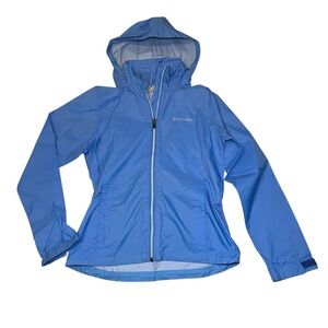 Womens Columbia Nylon Hooded Rain Jacket Coat Windbreaker in Blue / Small